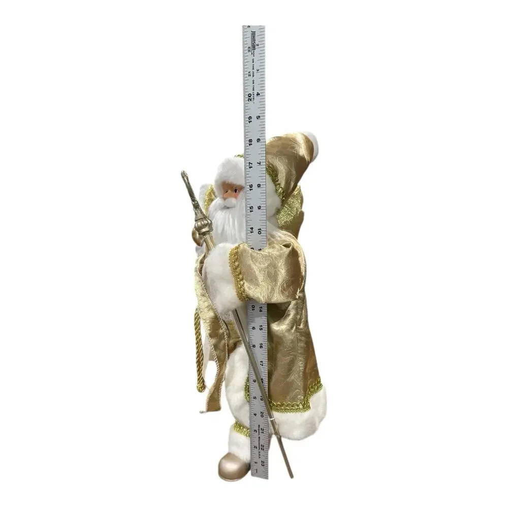Christmas Santa Claus‎ Doll Gold White Staff Standing Tabletop Decor 19
